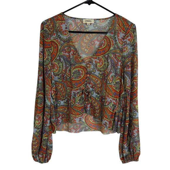 L'Agence Pixie Bohemian Blouse Womens Small Paisley Long Sleeve Boho Cinch Tie - Picture 1 of 11